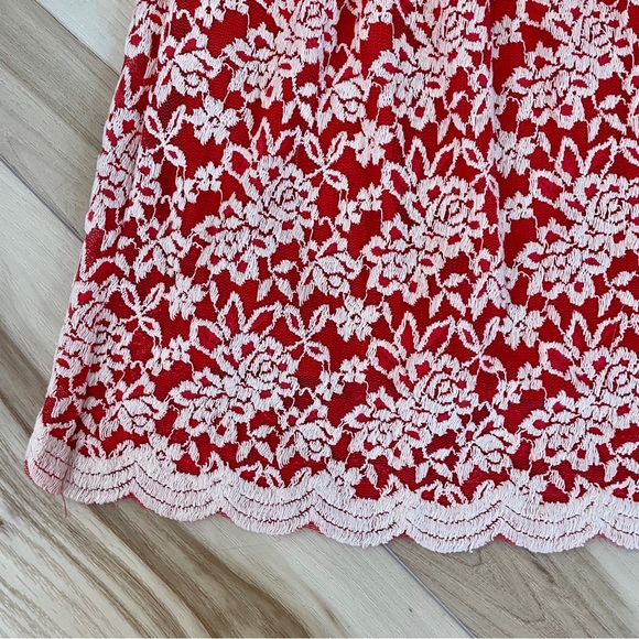 aina be Red & White Strapless Sweat Heart Dress With Floral Lace Details Size S - Picture 6 of 14